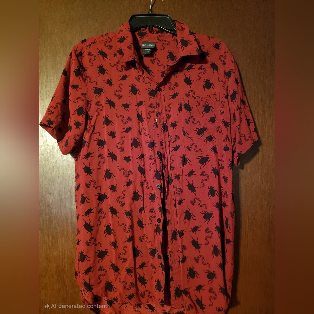 Red and Black Beetlejuice Patterned Shirt